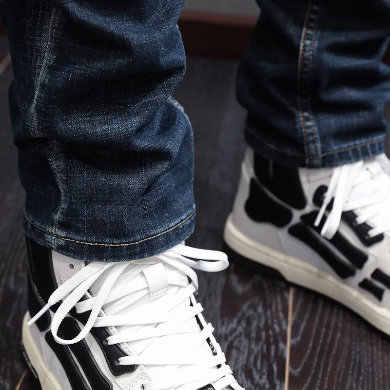 Fashion Designer Men Jeans Retro Black Blue High Quality Elastic Slim Fit Patched Ripped Jeans Men Vintage Denim Pants Hombre