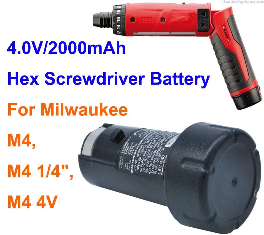 Cameron Sino 2000mah Hex Chave de Fenda Bateria 48112001 para Milwaukee m4 m4 m4 4v