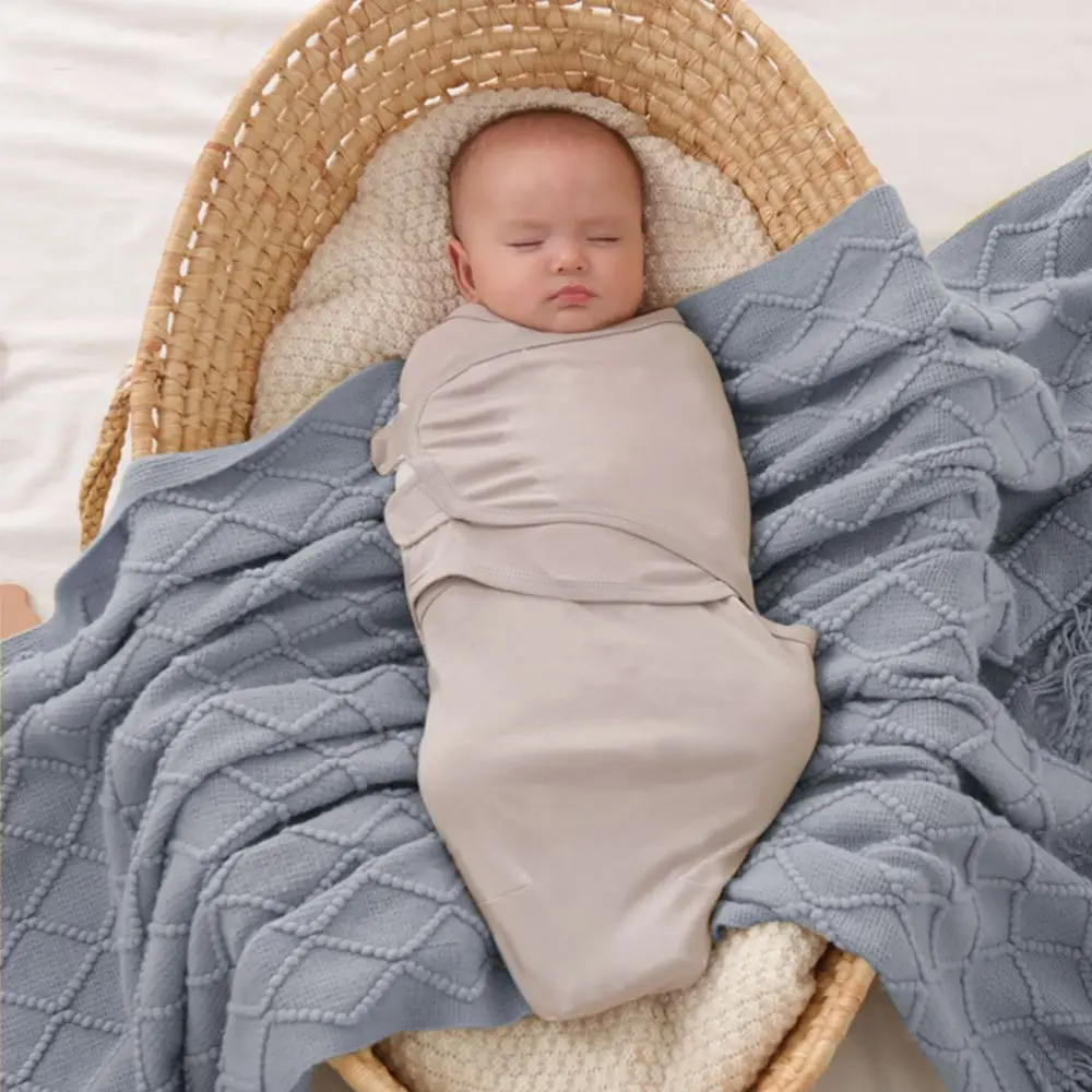 High Quaity Cotton Newborn Baby Swaddle Solid Color Anti-shock Newborn Infant Bags Soft Adjustable Blanket