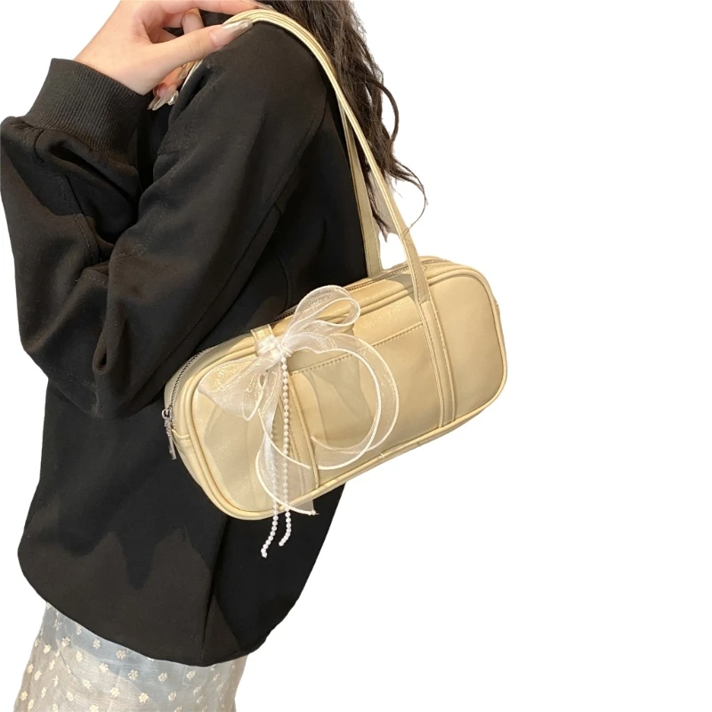 Fashionable PU Leather Shoulder Bag Bowknot Armpit Bags Practical and Lightweight Handbag Underarm Purse for Women