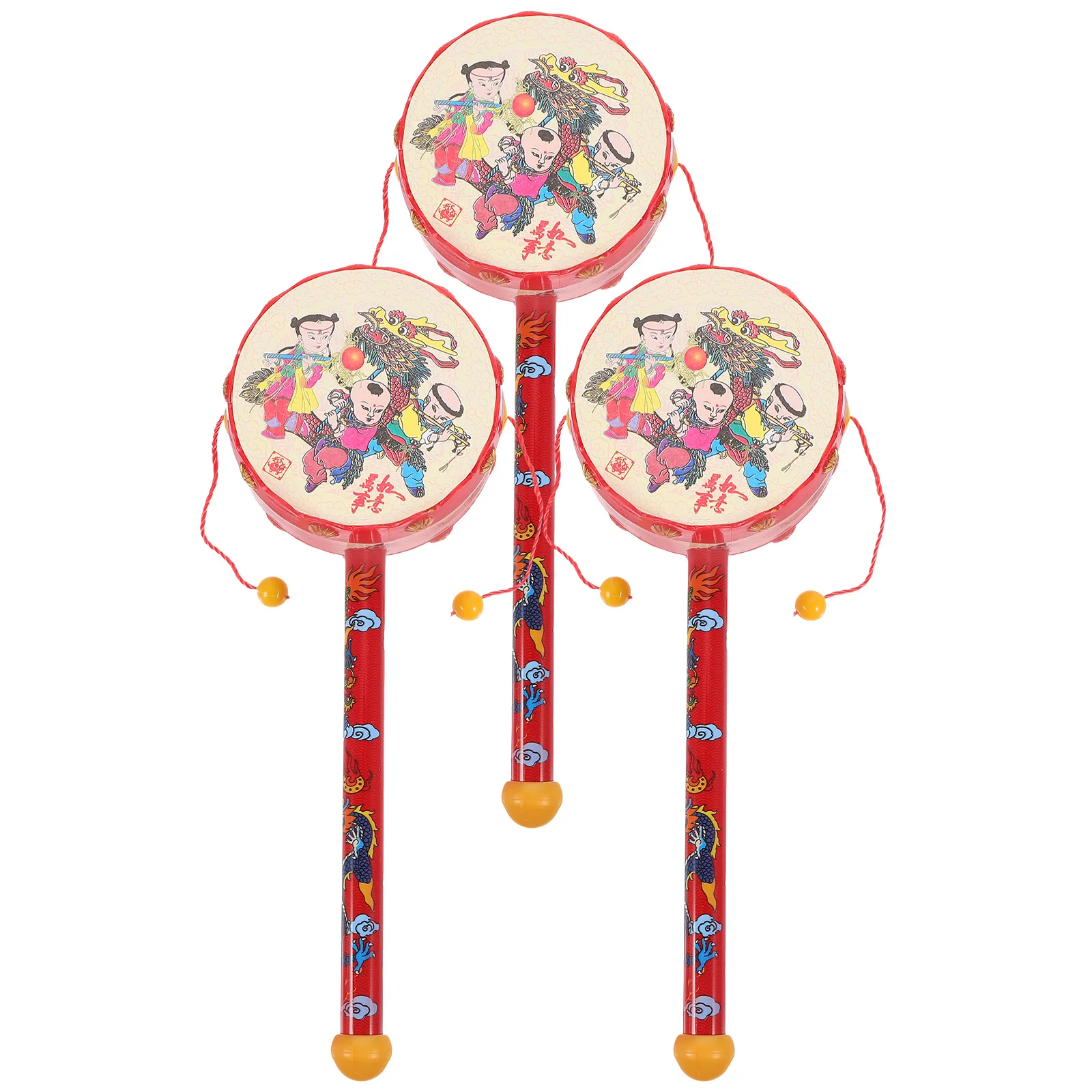 

3pcs 19cm -drums Chinese Style Balance Drum Shaker Percussion Musical Instrument Toy for Baby (Random Pattern)