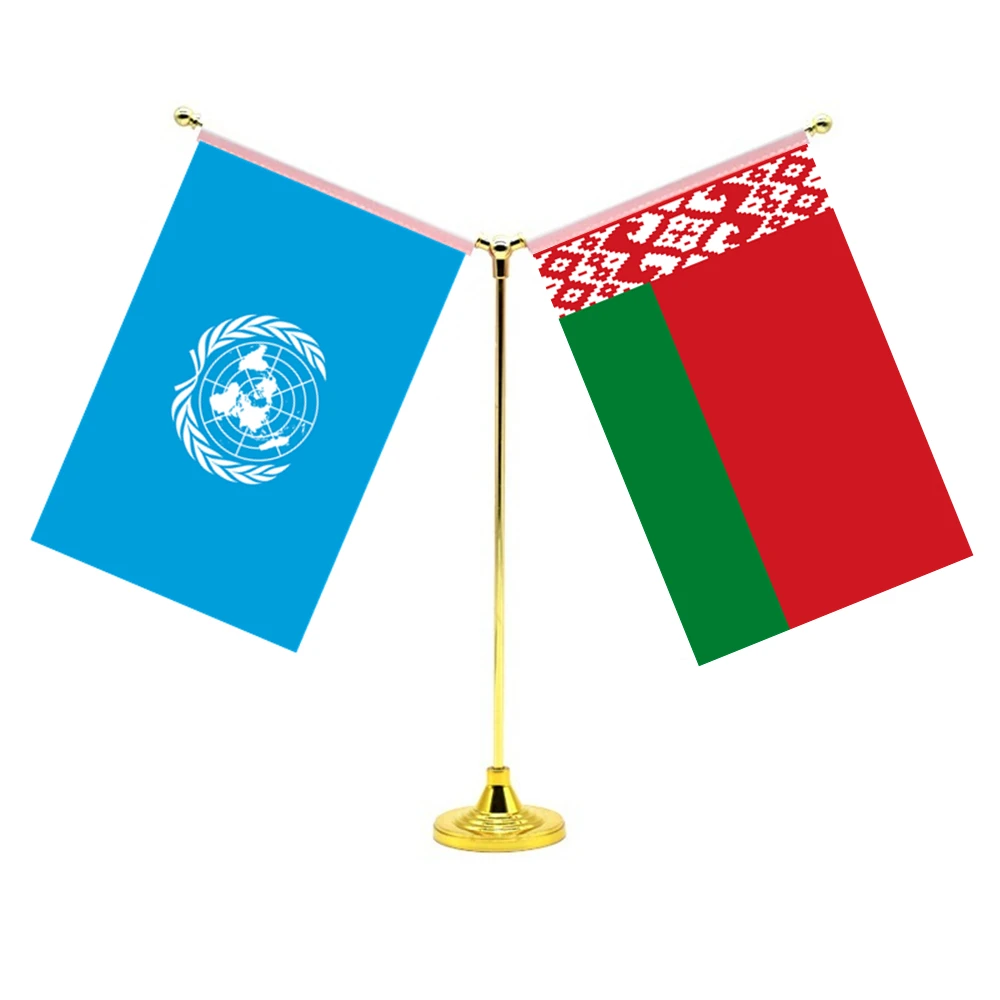 

14x21cm Mini Belarusian Flag Office Decoration With Two Flags Of The United Nations And Belarus