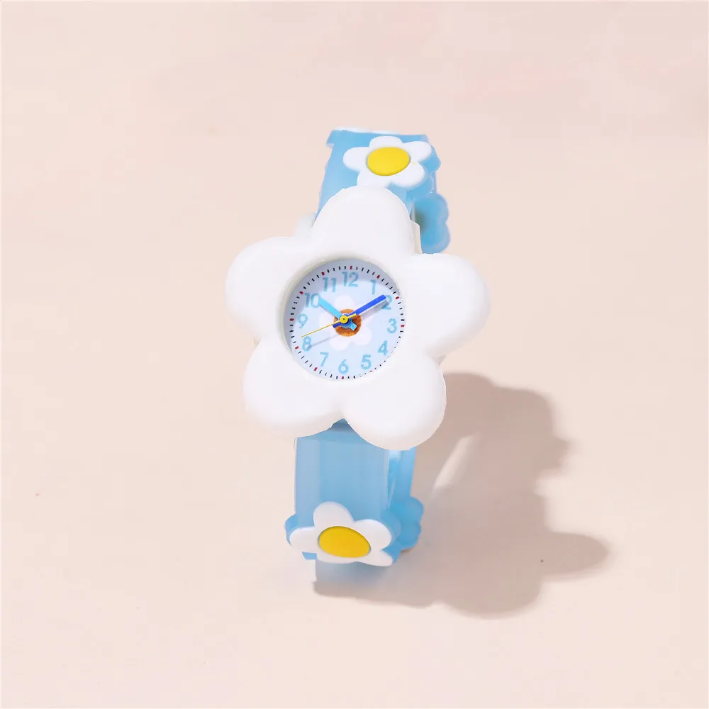 Pink Flowers Dial Cute Girls Watch For Children Soft Strap Wristwatch For Student 2