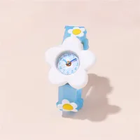 Pink Flowers Dial Cute Girls Watch For Children Soft Strap Wristwatch For Student 2