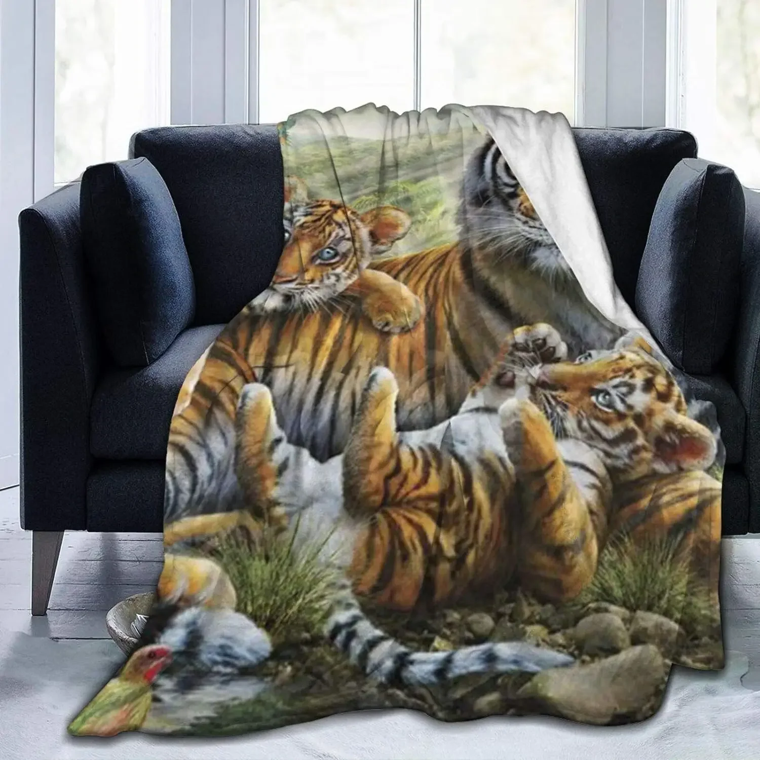 

Flannel Fleece Throw Bed Blanket Jungle Tigers Cub Micro Fleece Blanket Warm Soft Lightweight Cozy Microfiber Blanket