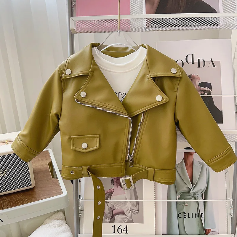 Girls Leather Jacket - Kids Casual Outerwear With Zipper Closure | Fashion Short Lapel Coat