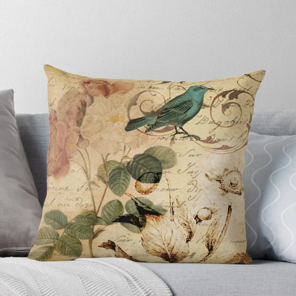 

cottagecore modern vintage rose bird french botanical art Throw Pillow christmas cushions covers pillow pillowcase