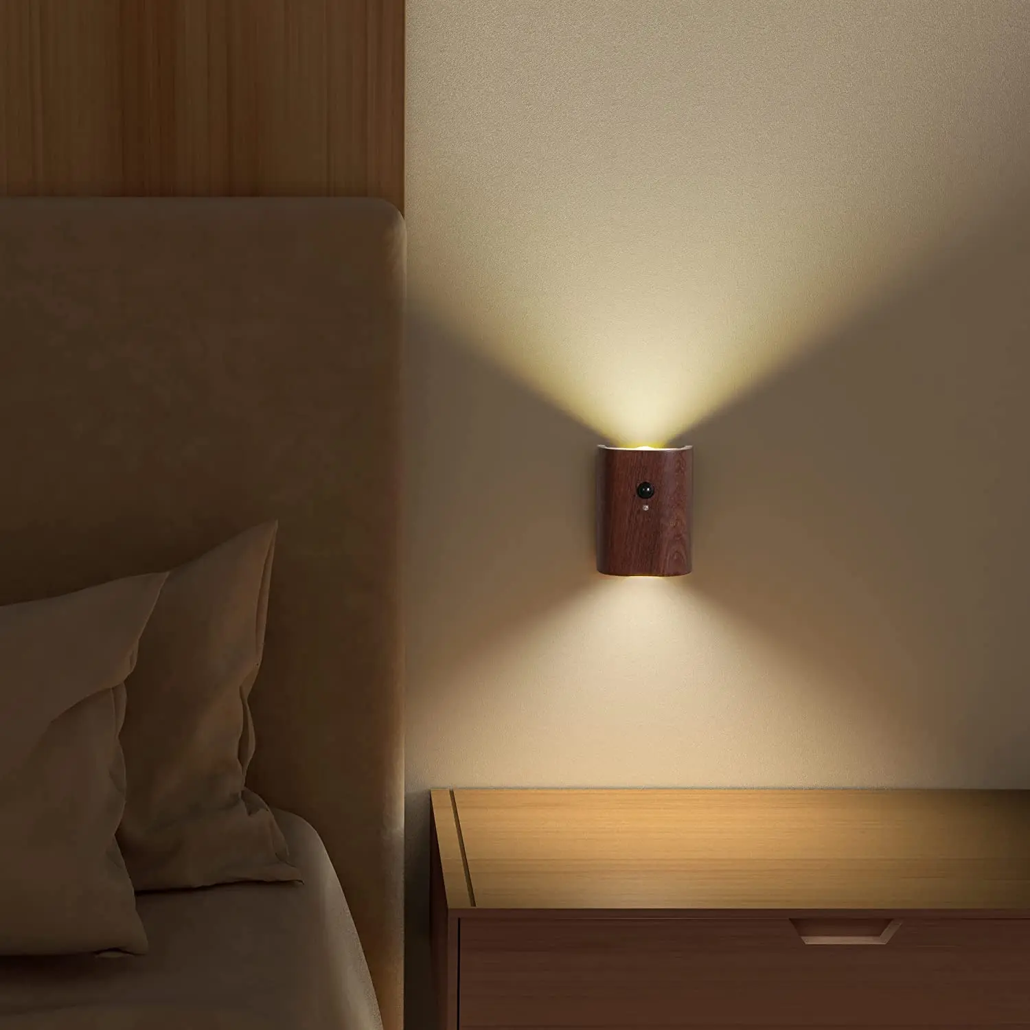 Linkage induction LED Night Lights USB Rechargeable Wooden Motion Sensor Lighting Bedroom Kitchen Cabinet Corridor Wall Lamp