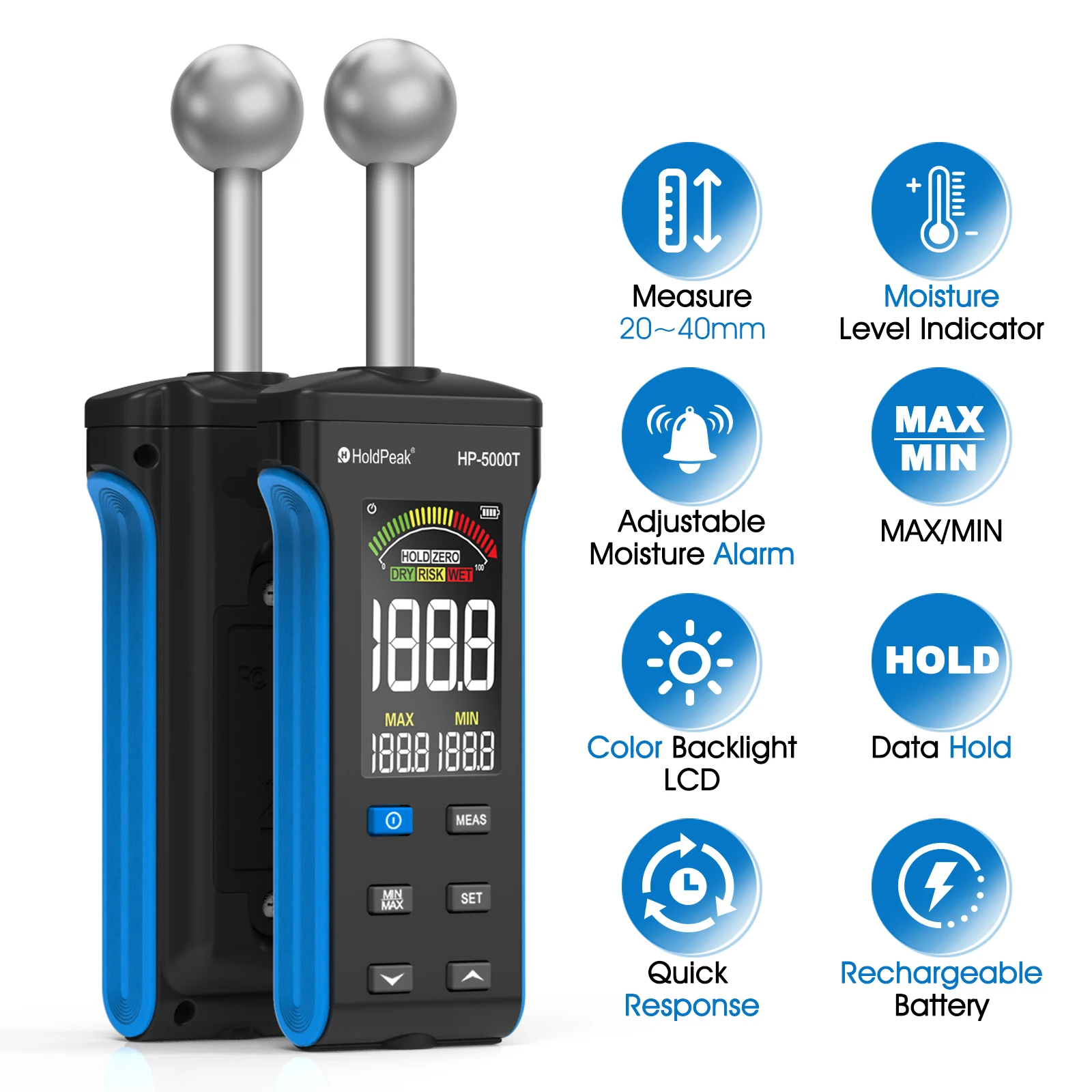 Non-Contact Wood Moisture Meter Pinless 20-40mm Depth HD Digital Display for Timber Walls Masonry & Building Materials wood moisture meter
