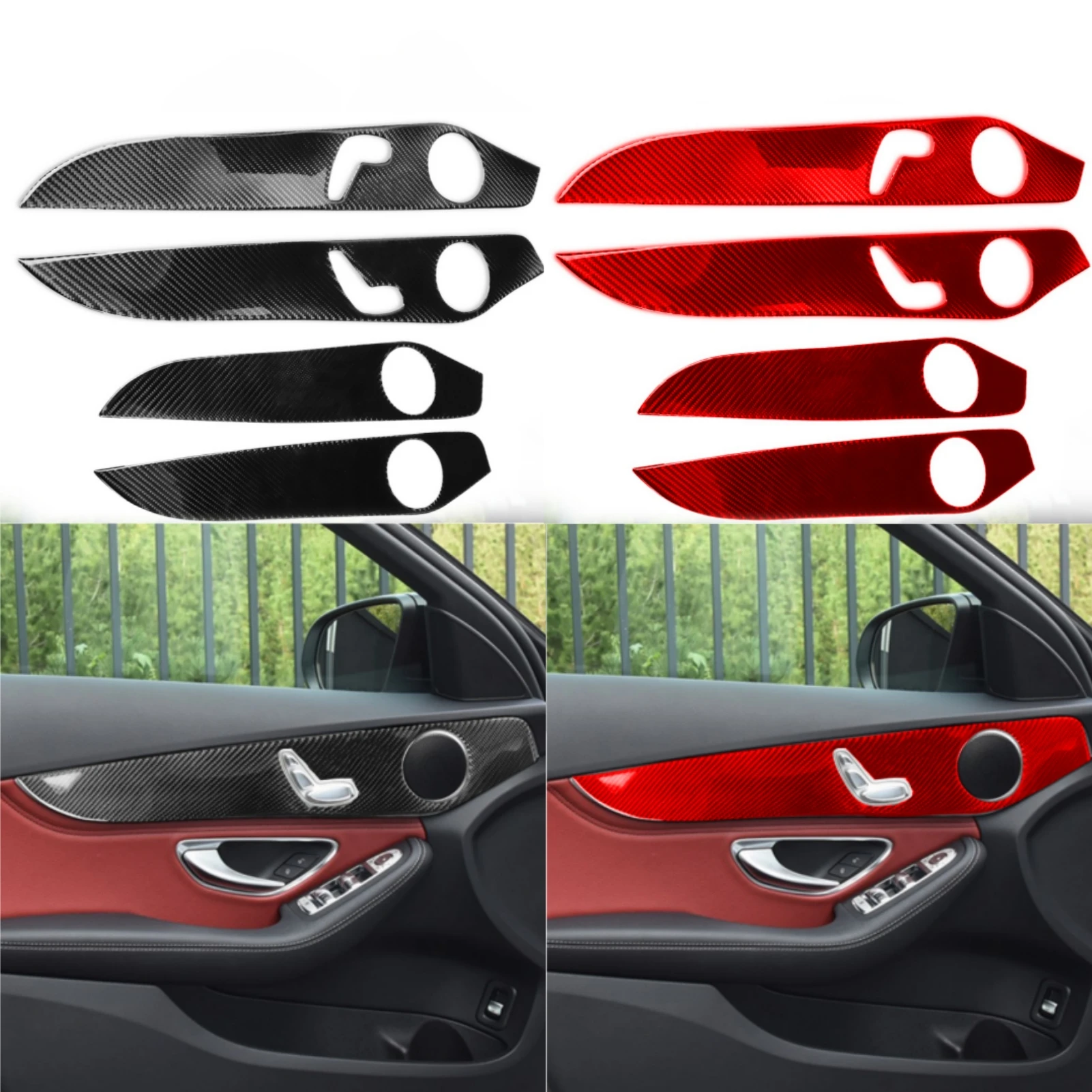 

For Mercedes W205 Benz GLC C Class 2014-2020 Both Side Car Door Panel Trim Strips Carbon Fiber Sticker Accesorios Para Vehículos