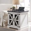 24" Farmhouse End Table - Rustic Wood Sofa Side Table with Charging Station, Mesh Barn Door & Adjustable Storage Shelf 1