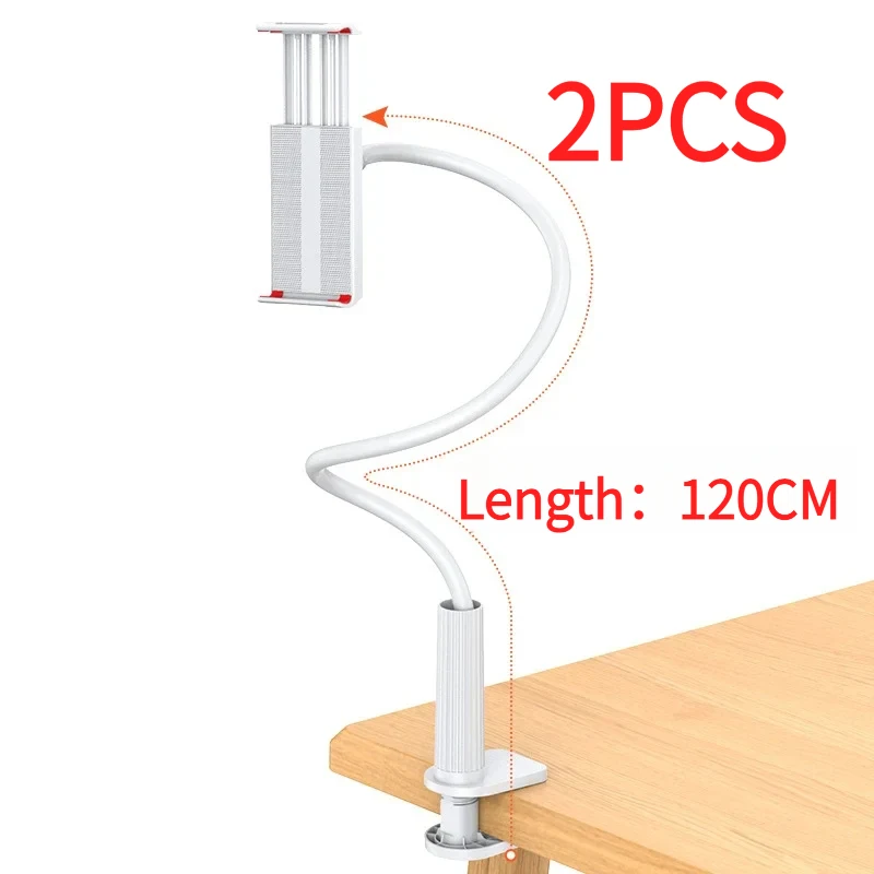 2PCS 120CM 유연한 롱 암 폰 태블릿 홀더, 360 회전식 침대 클립 스탠드 4-11 인치 iPad 스마트 폰용 범용 브래킷