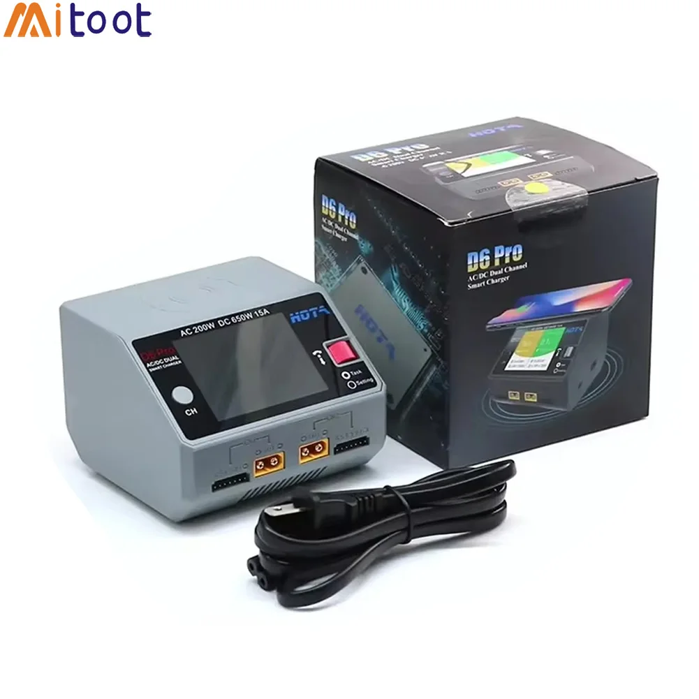 HOTA D6 Pro Black AC 200 Вт DC 2x325 Вт 15A Смарт-зарядное устройство Разрядное устройство Двухканальное зарядное устройство Lipo для запасных частей RC Drone