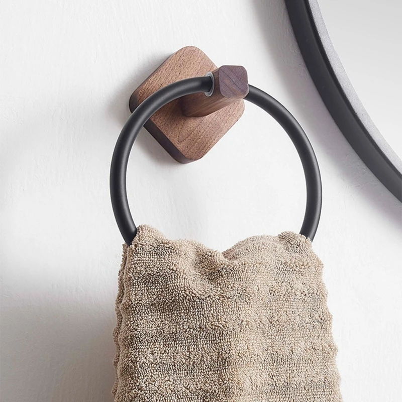 Bathroom Towel Ring Aluminum Wood Self Adhesive Towels Holder Wall Mounted Hand Towel Rails for Kitchen Bath Room B03E towel rack