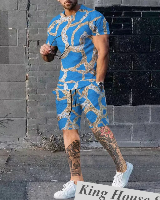 Summer Men Sets Shorts Tracksuit Outfits Male Clothing Street T Shirt Two Piece Leopard 3D Print Casual Oversized Sportwear