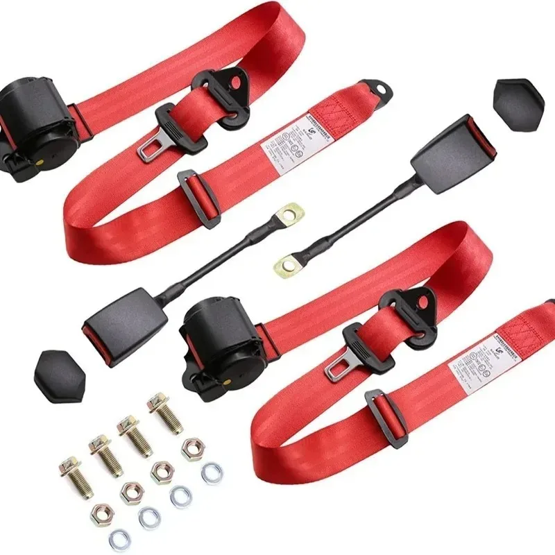 2 Cinturones de Seguridad de 3 Puntos Retráctiles Universales para Carrito de Golf, de Acero Inoxidable, para Carrito de Golf, UTV, Minivan, RV