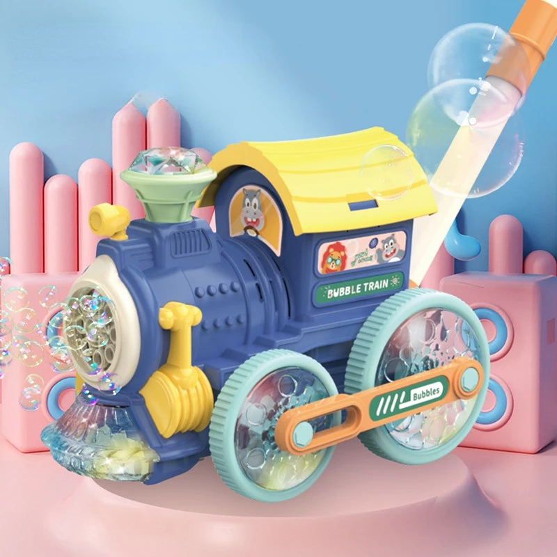 

Cute Trolley Train Oversized Baby Crawling Bubble Machine Children's Cartoon 8-hole Hot Automatic Bubble Blowing Machine 2022