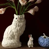 Cute White Cat Ceramic Vase Desk Decoration Flowers Arrangement Artificial Flower Decorative Floral Vases Room Aesthetic Decor 2