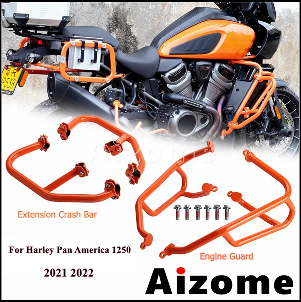 

New Orange Engine Guard Bumper Protector + Highway Crash Bars Frame For Harley Pan America 1250 RA1250 Special RA1250S 2021-2024