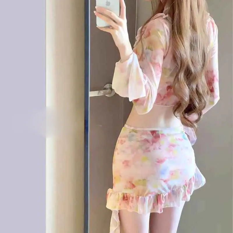 2024 Elegant Fashion Harajuku Slim Fit Sexy Swimwear Loose Casual All Match Women's Clothing Long Sleeve Flounce Bikini Swimsuit