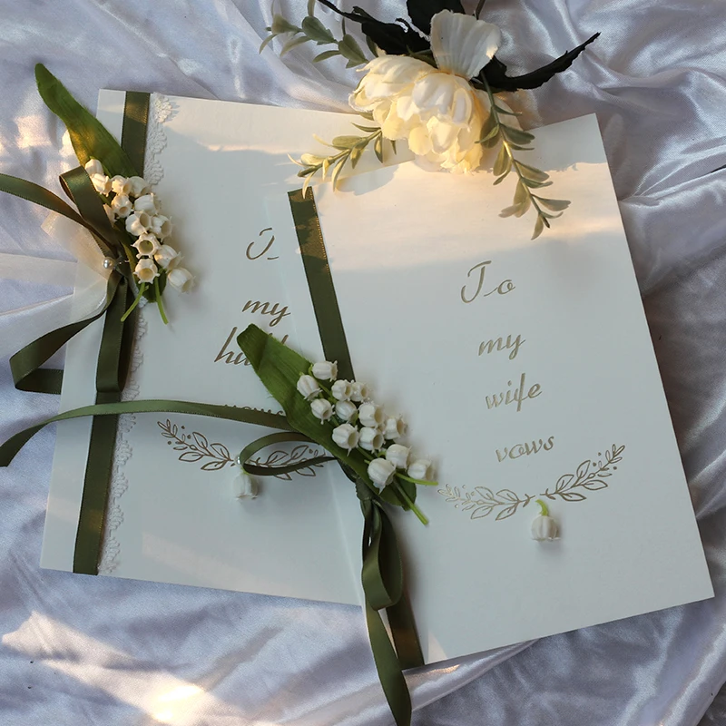 His & Hers Wedding Vow Books Set With Ribbon & Pen — Keepsake Journals For Your Special Day