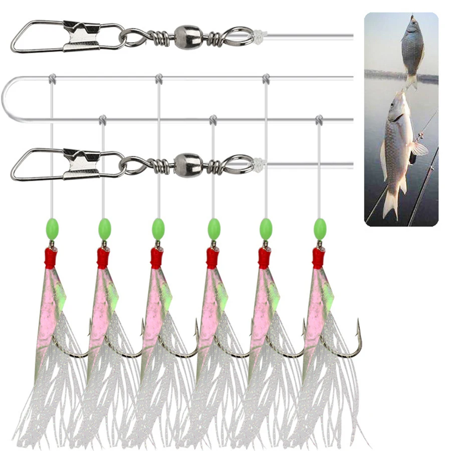 Pack De 5 Leurres De Pêche Sabiki Rig - 6 Hameçons - Eau Salée/ Douce
