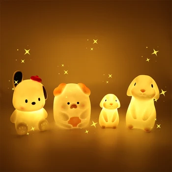 실리카겔 야간 조명 침실 장식 조명 버튼 배터리 구동 달빛 만화 동물 램프, 어린이 선물 장식 램프