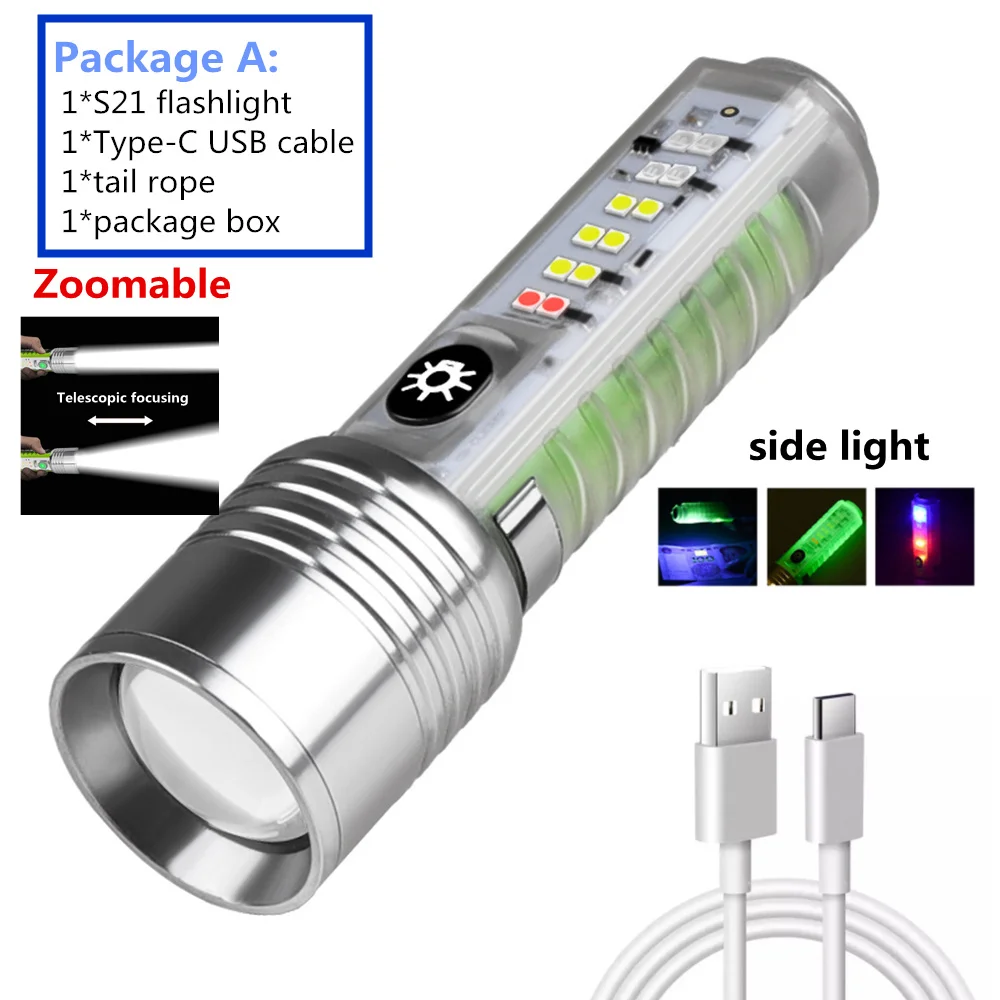 Lampe Torche LED Puissante En Alliage D'aluminium Avec Charge USB-C Et Effet Fluorescent