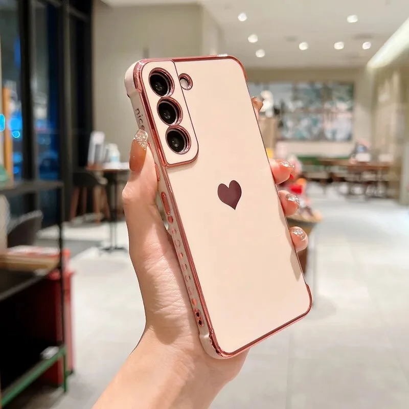 thumbnail image 1 of Luxury Plating Case For Samsung Galaxy S22 S23 Ultra S21 S20 FE A52 A53 S22 Plus A13 A54 A14 Love Heart Side Pattern Phone Cover, 1 of 5
