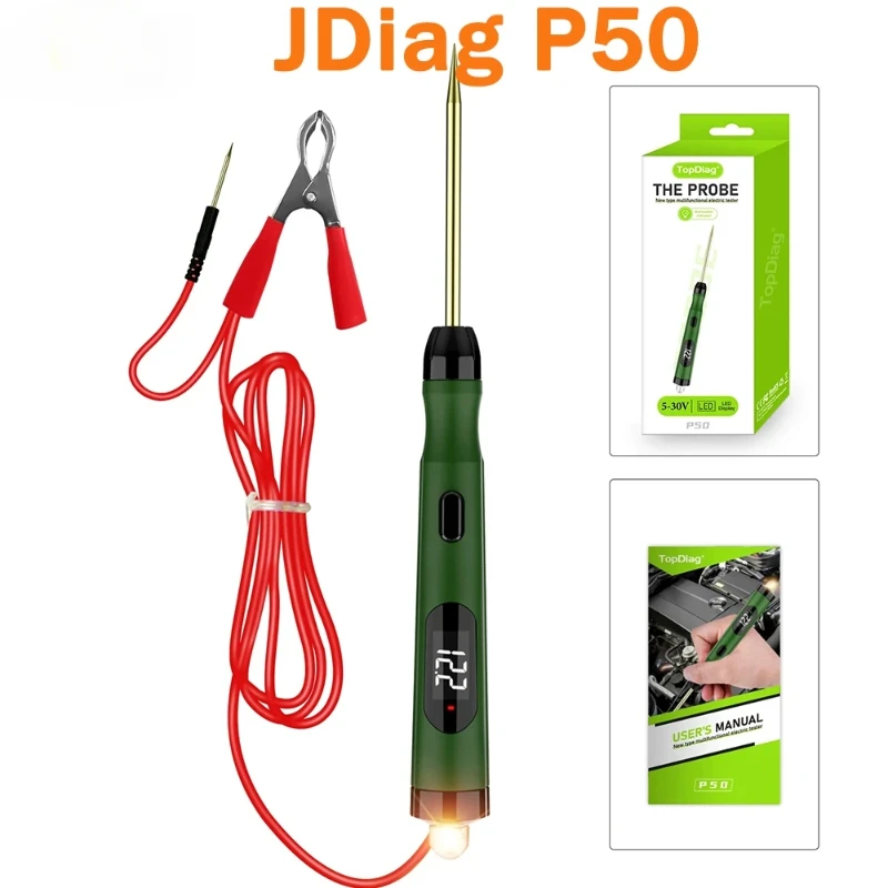 

JDiag P50 Topdiag P50 Car Electrical Circuit Tester Power Probe 5V-30V Digital Display Lamp Voltageest Pen Automotive Repair Too