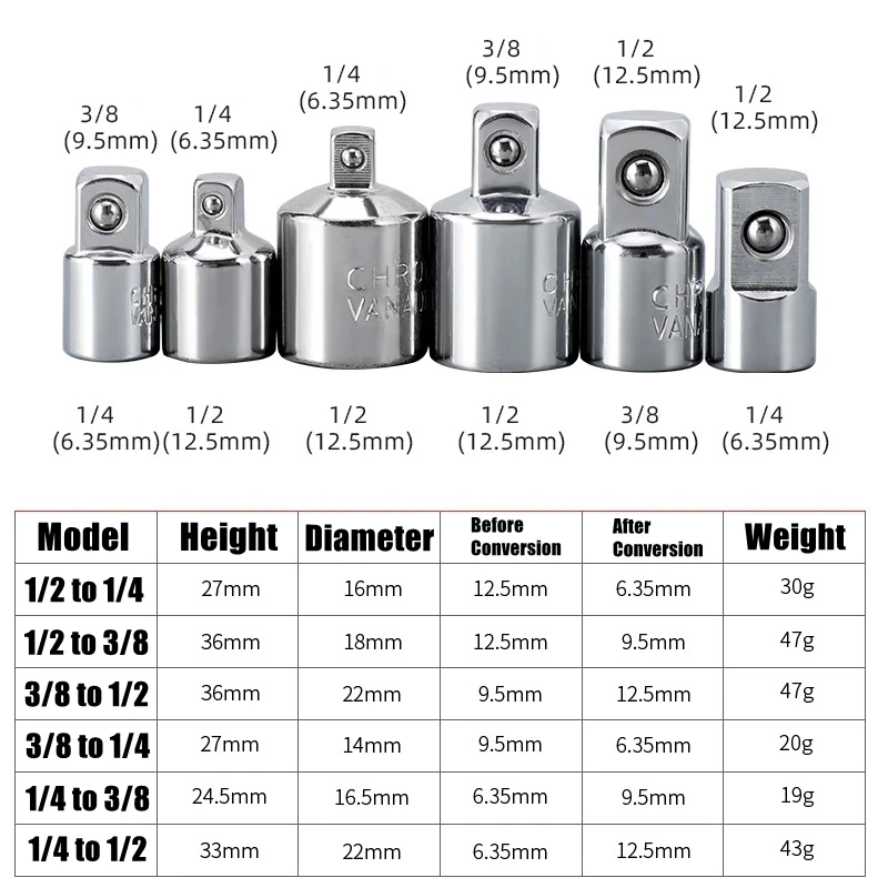 1/2 1/4 3/8 Ratchets Wrench Socket Adapter Converter Transfer Socket Wrench Ratchet Sleeve Adapter Drive Spanner Connecting Head