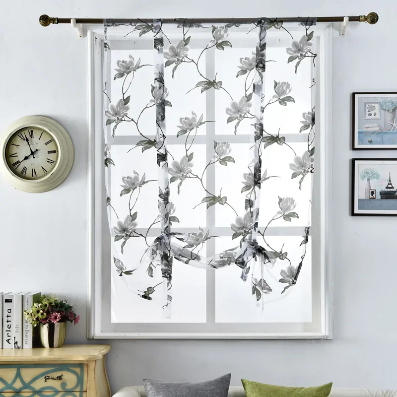 Sheer Curtains Window Curtains Decor Curtains Floral Design Kitchen Curtains Short Roman Blinds Door Tulle Valance NAPEARL
