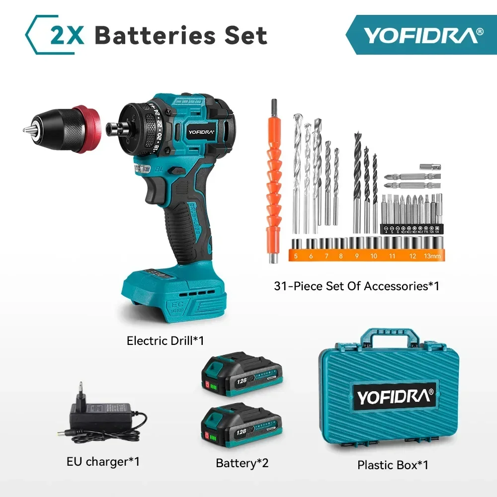 thumbnail image 1 of YOFIDRA 2 en 1 Destornillador eléctrico sin escobillas Taladro inalámbrico Martillo de impacto Herramienta eléctrica multifuncional para batería Makita de 18 V, 1 of 5