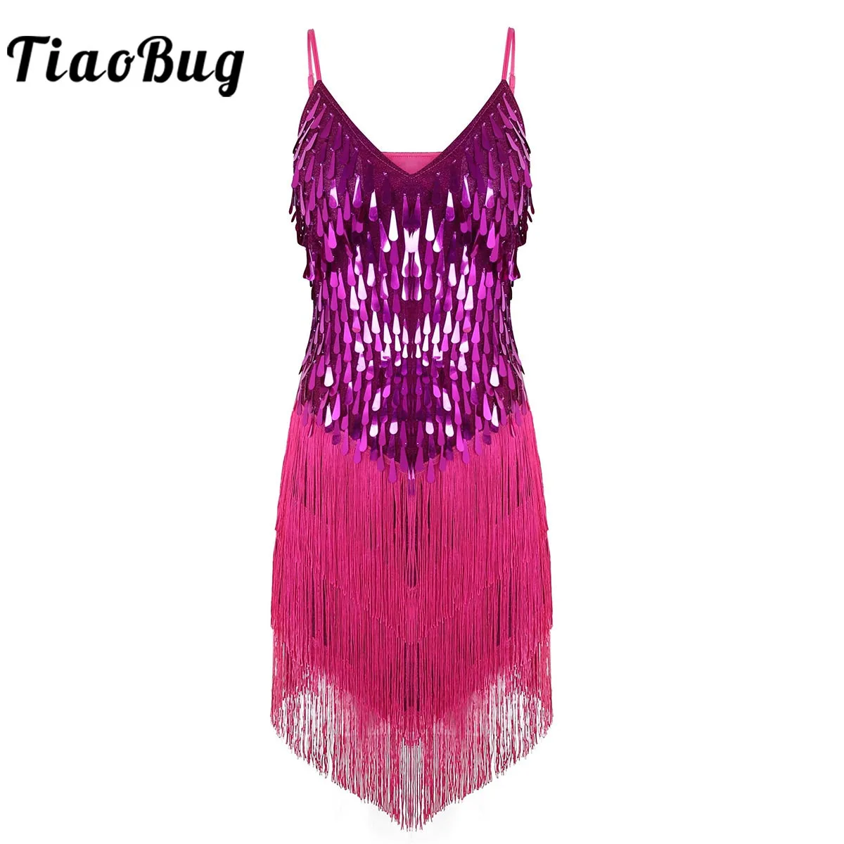 

Womens Tassel Latin Dress Sexy Fringe Sequin Dancewear for Ballroom Tango Cha Cha Rumba Samba Salsa Performance