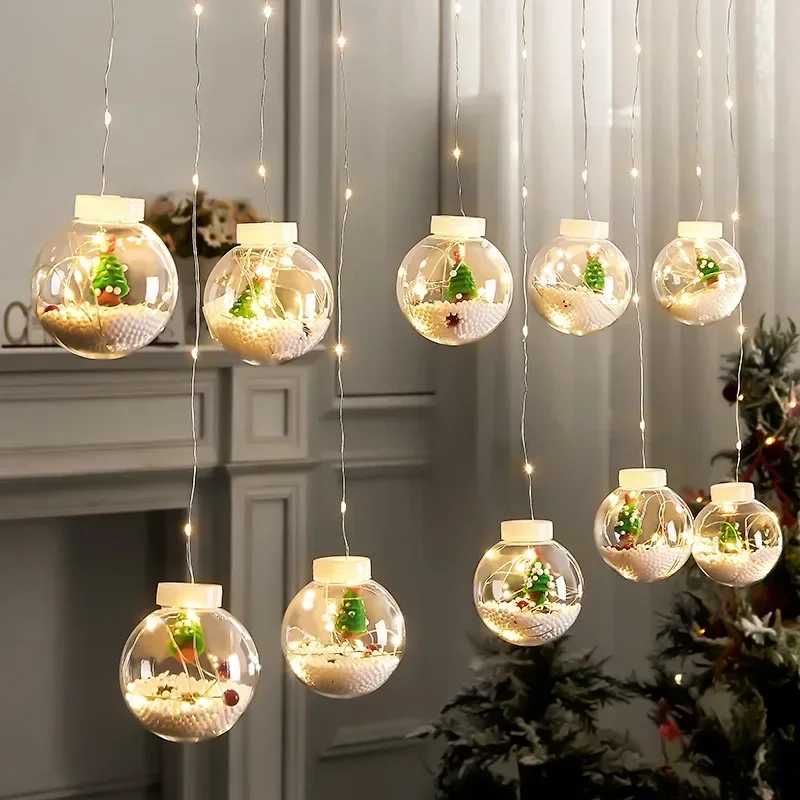 LED Curtain String Lamp Crystal Ball Christmas Home Tree Ornament Santa  Snowman Light Festoon Party Fairy New Year Gift 2023 - AliExpress