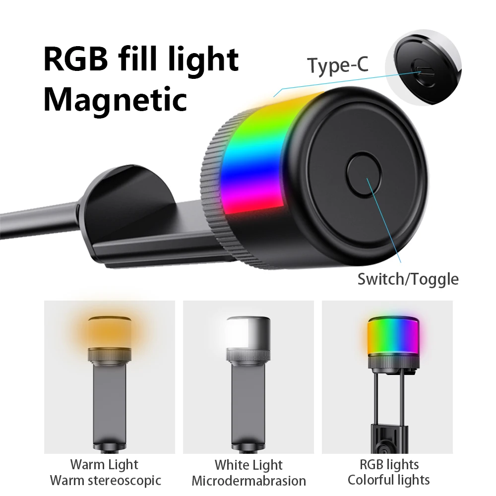 Portable All-In-One Selfie Stick with Hide Tripod Extendable Handle Fill Light & Anti-Shake Feature for Mobile Phone Photography