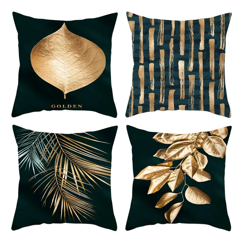 

Promotion! 4Pcs Gold Geometric Pillow Case 45X45cm Pillowcase For Chair Sofa Decorative Cushion Cover