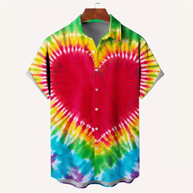 thumbnail image 1 of Nueva camisa de moda para hombre con estampado 3D, de verano, de manga corta, con una sola fila de botones, holgada, de gran tamaño, con estampado de corazón amoroso, tendencia, camisas unisex, 1 of 5