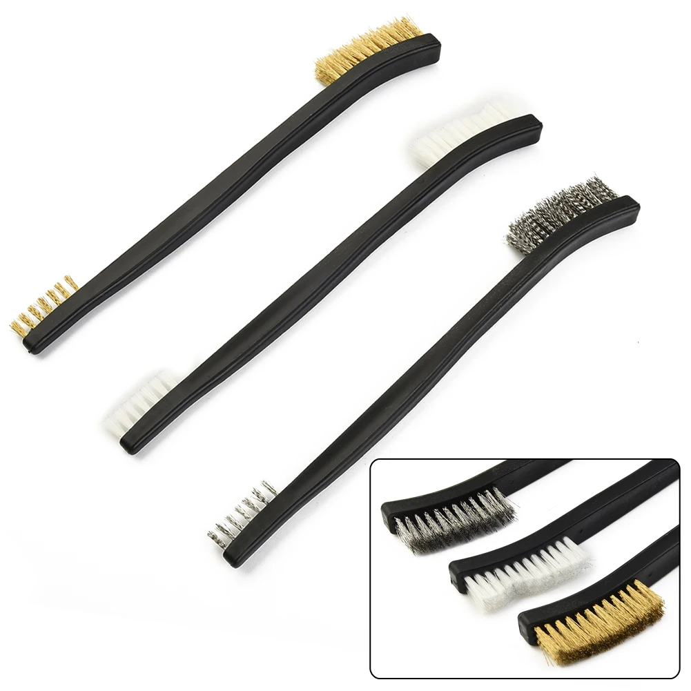 5pcs Double Head Wire Brush Set Steel Brass Nylon Cleaning Polishing Metal Rust Multipurpose Light Scrubbing Tools 6.7 Inch