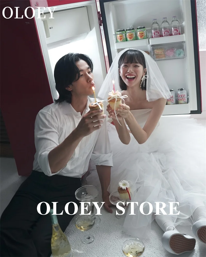 OLOEY 2PCS White Ruffles Tulle Wedding Dresses Two Pieces Korea Photo shoot Tulle Princess Bridal Gowns Customized Mariage 2