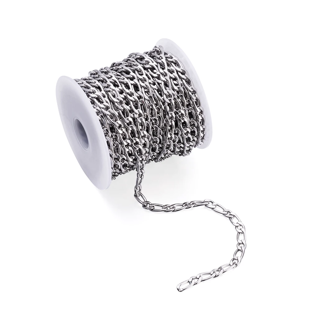10M Stainless Steel Figaro Chains Decorative Chains for DIY Handmade Necklace Bracelet Jewelry Making 4.5-4.9x6-11x1.5mm