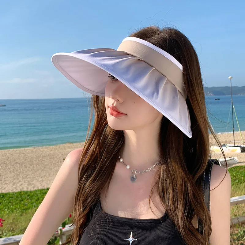 Солнцезащитная шляпа UPF50 + для женщин, летняя Солнцезащитная шляпа с УФ-защитой, полый верх, двойной цвет, градиентные широкие поля, шляпы от солнца, 2024