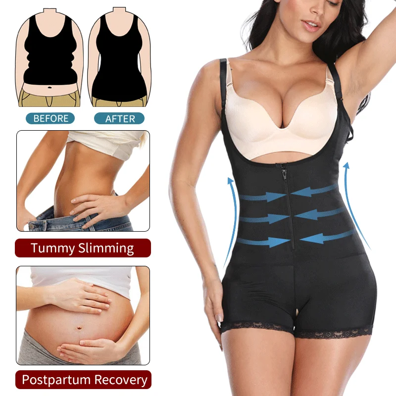 Latex Full Body Shaper Women Shapewear Waist Cincher Underbust Bodysuit Front Zipper Tummy Control Waist Slimming Corset