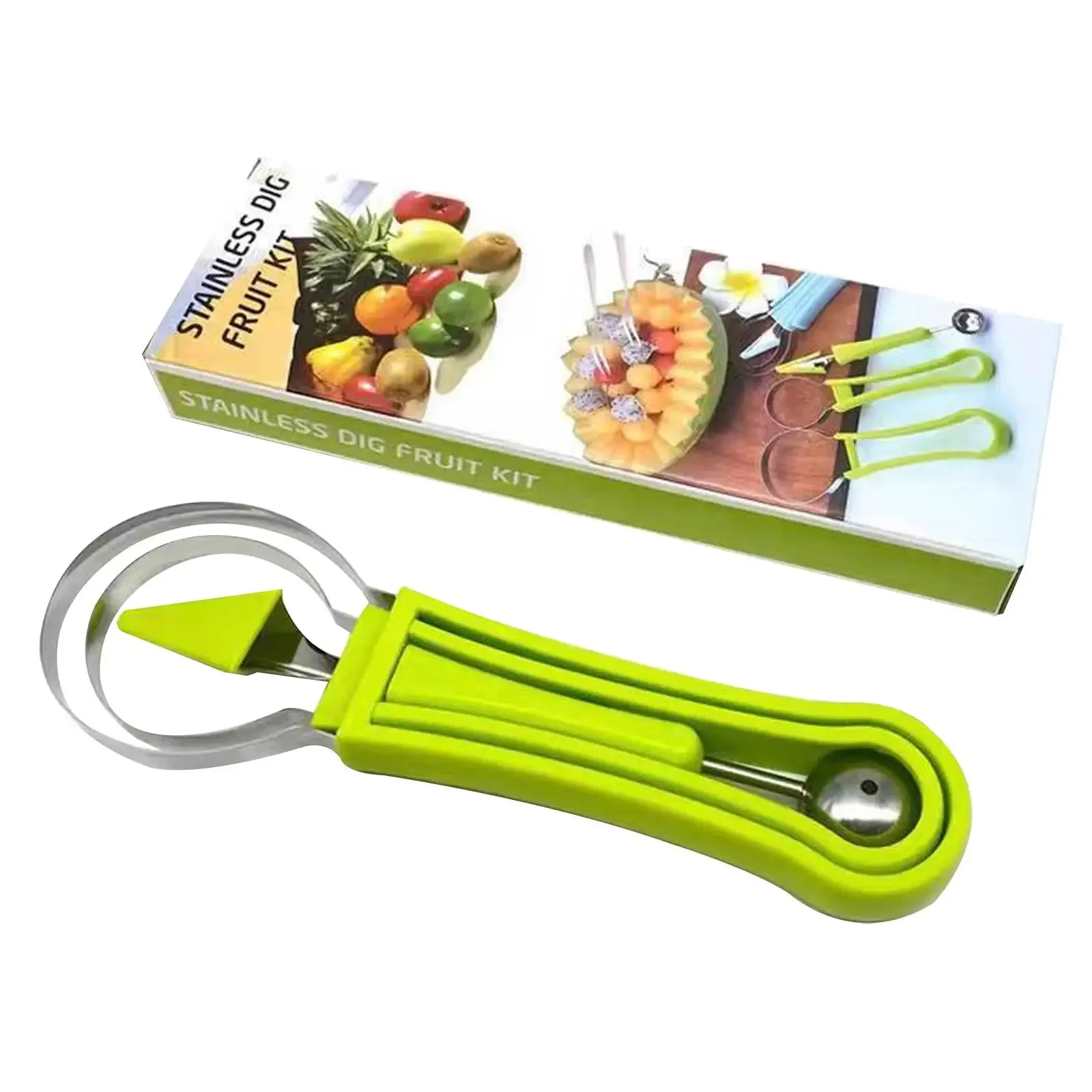 Fruit and Vegetable Tools 4 In 1 Watermelon Slicer Cutter Ice Cream Scoop Fruit Carving Knife Pulp Separator Kitchen Accessories