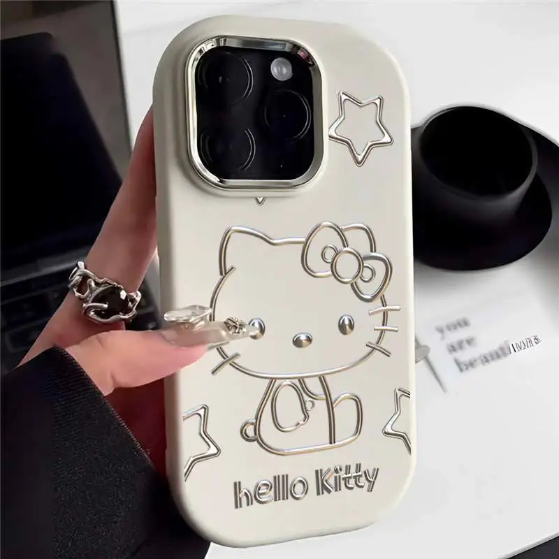 

Kawaii Sanrio Anime Hello Kitty TPU Phone Case Cute Cartoon IPhone15 Graffiti Lovely Stars Paintings Sweet All-inclusiveI Girls