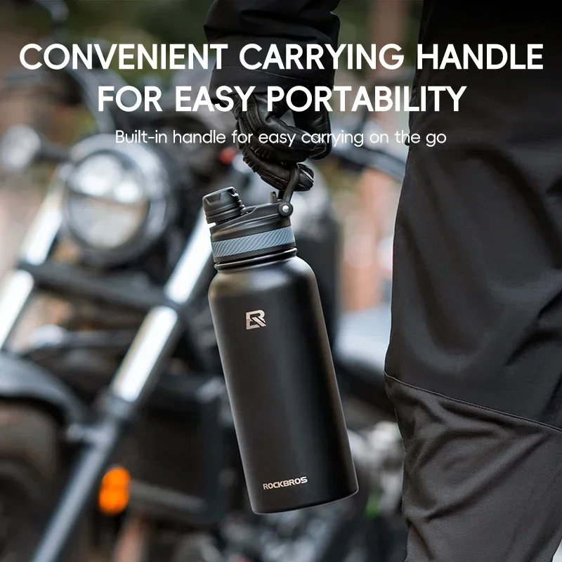 Water Bottle Bicycle Water Bottle Sports Bottle ROCKBROS 1L Thermal Water Bottle Sports Water Bottle Non Slip 304 Stainless Steel Cold And Hot Thermo Cup Cycling Hiking Equip