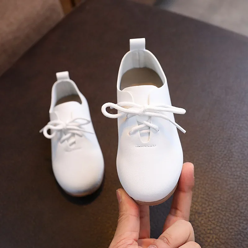 Spring Autumn Boy Shoes Fashion Solid Small Leather Shoes for Girls Soft Soled Lightweight School Lace Up Student Loafers