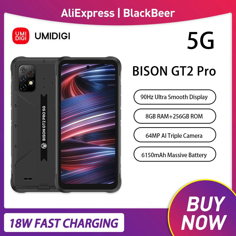 

UMIDIGI BISON GT2 PRO Rugged Phone 5G Dual SIM 8GB 256GB 6.5Inch FHD+ Smartphone Android 12 Helio G95 Cellphone 64MP 6150mAh NFC