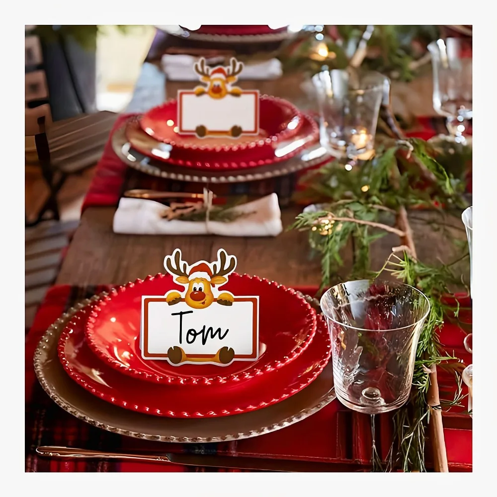 20/50/100 stücke Cartoon Weihnachten Elch Name Tisch Karten Sitzzahl Tisch Karte Kind Geburtstag Weihnachten Party Baby geschenke Karte – Detail 6
