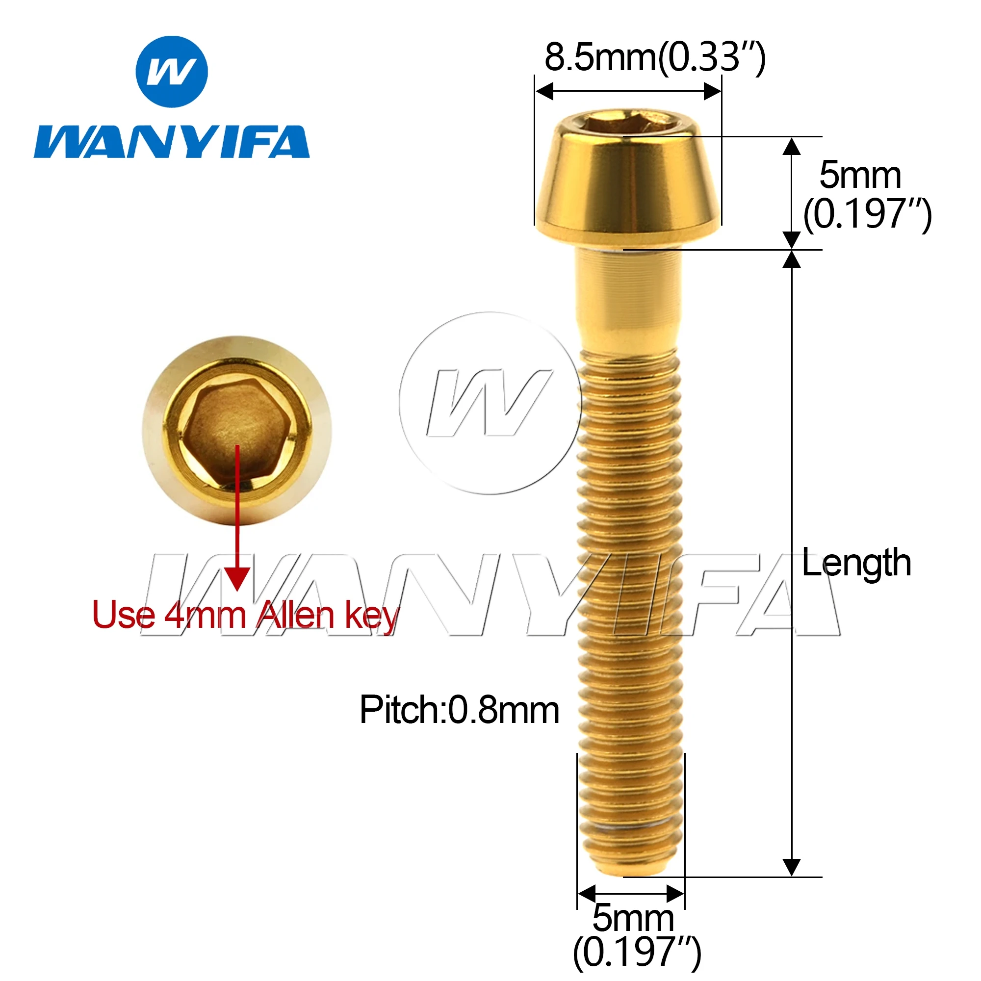Titanium bolts Titanium Bolt M5x9 16 18 20 25 30 35 40 45 50 55 60mm Allen Key Taper Head Screws for Bicycle Stem Seatpost